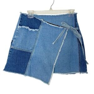 Urban Outfitters BDG Wrap Denim Skirt Womens Size Medium Patchwork Blue Jean